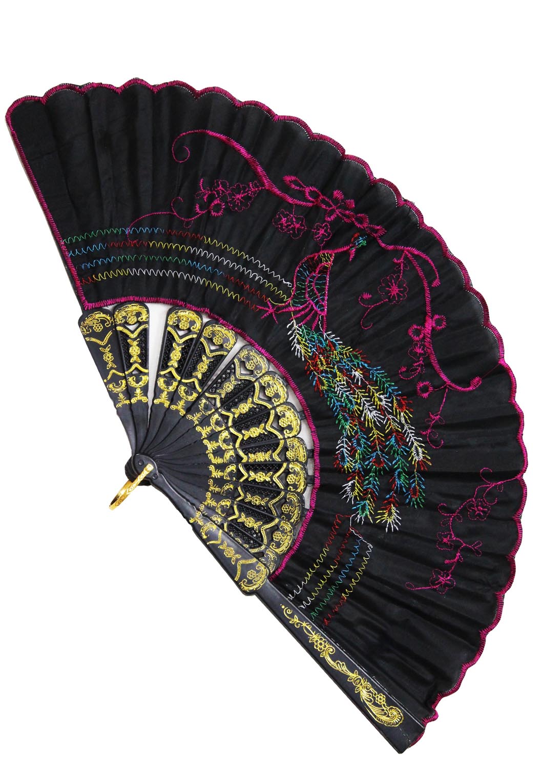 VENTAGLIO RICAMATO NERO-FUXIA